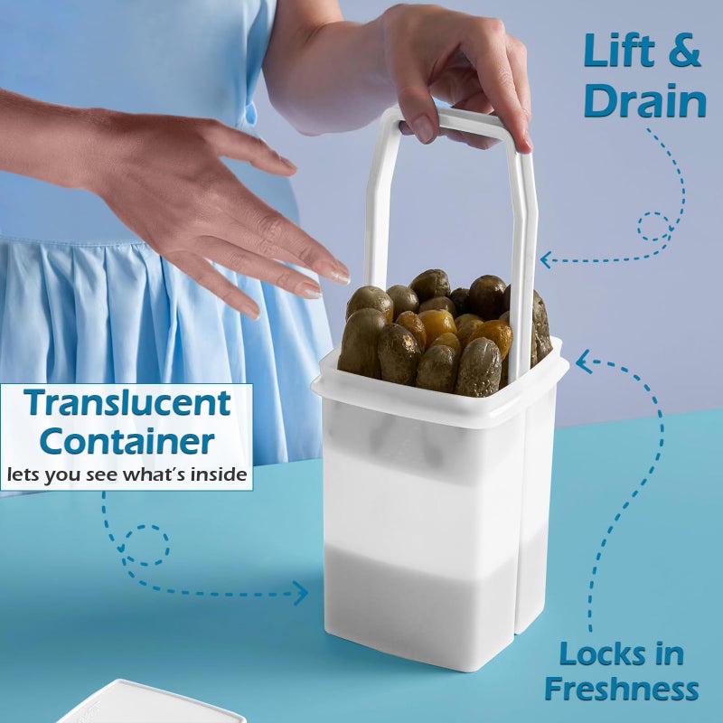 Home-X Pickle Container with Strainer - BPA Free Jalapeno Container for Mess-Free Storage of Condiment Food - Pickle Holder with Easy to Open Lid Design (White) - Image 4
